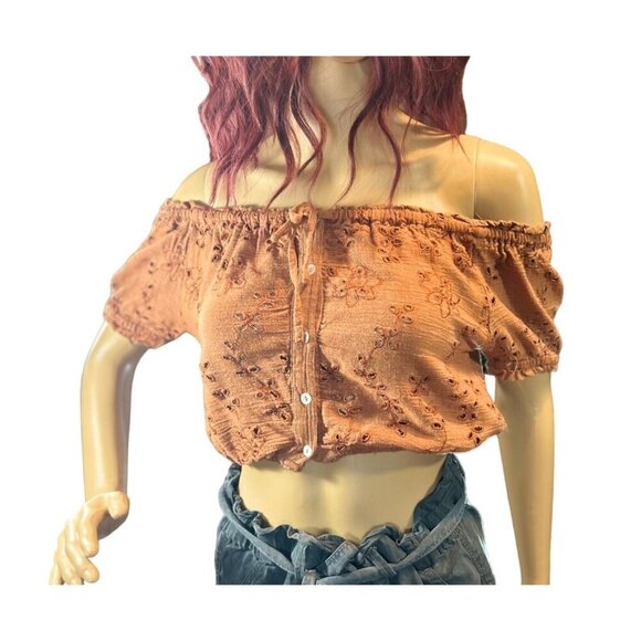Tops - (6 for $25) Saffron Off the Shoulder Cropped Eyelet Top Size XS